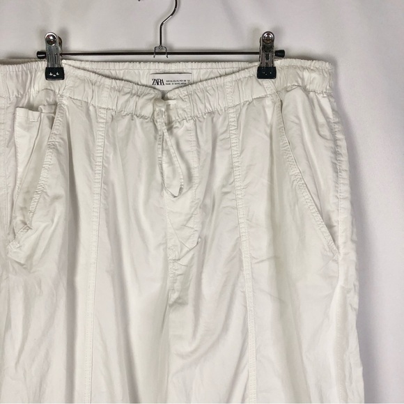 Zara White Baggy Tapered Leg High Rise Pull On Pants XL - Picture 4 of 4